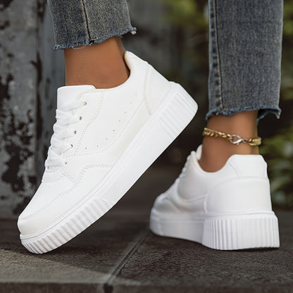 Womens White LowTop Casual Sneakers  Lightweight Comfortable LaceUp Shoes with Synthetic Cover Upper EVA Cushioned Sole  Breathable Fabric Lining for AllSeason Versatile Wear Shoe Laces for Sneakers Minimalist Design