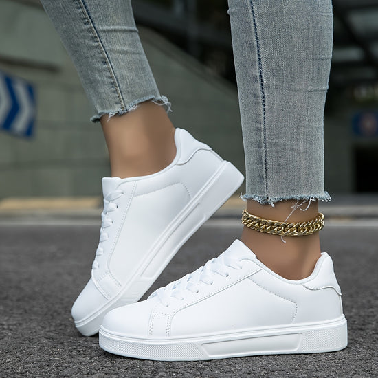 Womens White Sneakers  Lightweight Cushioned LaceUp Shoes with Synthetic Coverlike Upper LowTop AllSeason Everyday  Formal Shoes for Women  Minimalist Classic Design Versatile Footwear Sleek Style Supportive Sole Casual Outfits