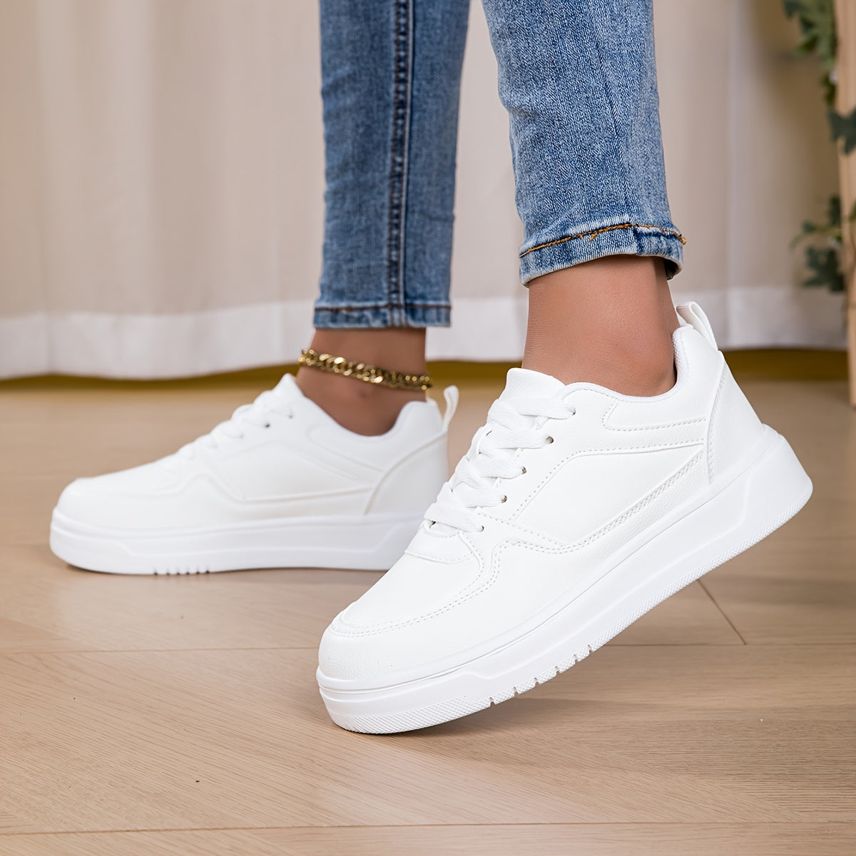 Womens White LowTop Casual Sneakers  Synthetic Cover Upper Breathable Fabric Lining  EVA Cushioned Sole for AllDay Comfort  LaceUp Design for Casual Attire Office  Light Workouts