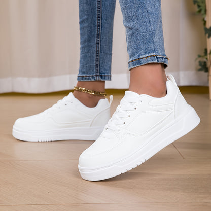 Womens White LowTop Casual Sneakers  Synthetic Cover Upper Breathable Fabric Lining  EVA Cushioned Sole for AllDay Comfort  LaceUp Design for Casual Attire Office  Light Workouts