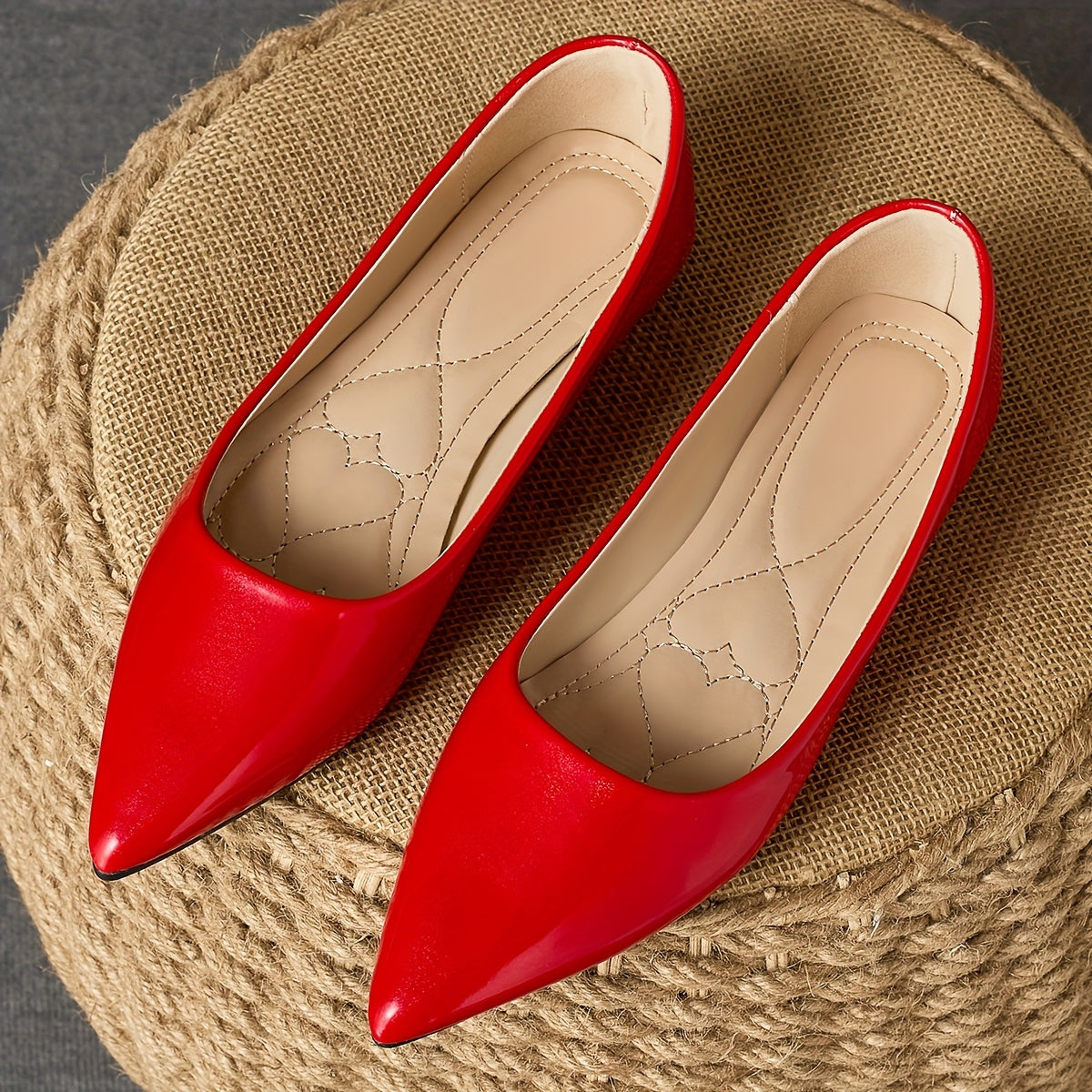 Womens Red Glossy Synthetic Cover PointedToe SlipOn Flats  Comfortable Casual  Office Shoes with Cushioned Insole Durable Rubber Sole AllSeason Versatile Design Cute Shoes