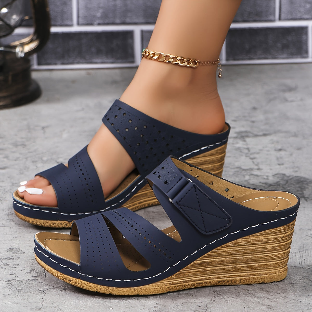 Womens Summer Wedge Sandals Casual Cutout Peep Toe Slip On Shoes Summer Outdoor Platform Shoes