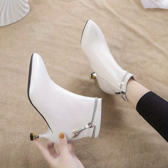 Womens Chunky Block Heel Boots  Pointed Toe with Side Zipper Closure Faux Cover Exterior Slipresistant TPR Sole  Winter Party Formal Everyday Boots  Black Boots for Women Formal Footwear Elegant Footwear Durable Construction Casual Chic