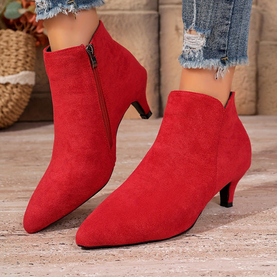 Womens Elegant Black Ankle Boots with Side Zipper Closure Pointed Toe  MidHeel  Winter Fabric Upper  Rubber Sole Versatile DressyCasual Boots for Dresses  Jeans