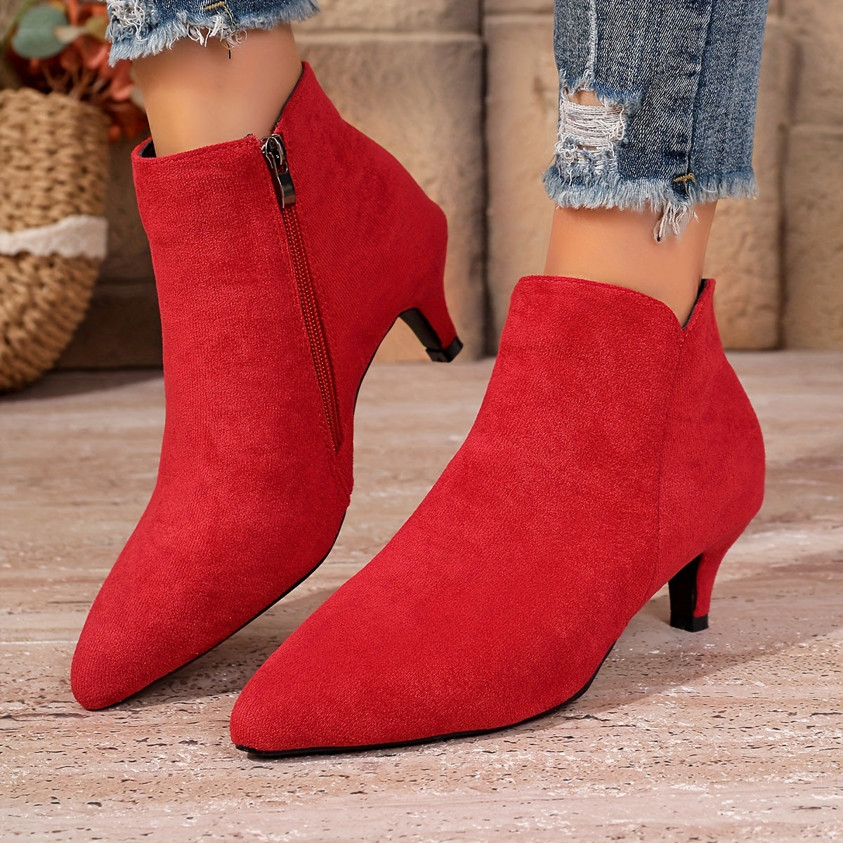 Womens Elegant Black Ankle Boots with Side Zipper Closure Pointed Toe  MidHeel  Winter Fabric Upper  Rubber Sole Versatile DressyCasual Boots for Dresses  Jeans