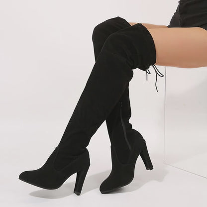 WomenS Stylish Chunky Heel OvertheKnee Boots  Black Faux Cover with Zipper Closure Comfortable Winter Boots for Casual  Formal Outfits Perfect for Holiday Parties  Everyday Wear High Heel Boots
