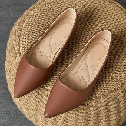 Vintage Chic Pumps Ultra Soft Womens French Vintage Chic Pointed Toe Pumps  One Pair Light Brown Versatile Slipon Flat Shoes for All Seasons Korean Style Fashionable Gentle RoundToe Comfortable Synthetic Cover Loafers