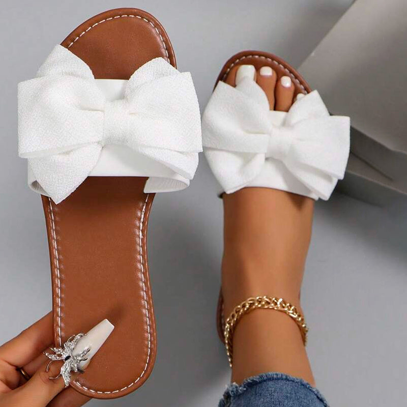 WomenS Stylish Black Bow Slide Sandals  OpenToe Lightweight Summer Beach Slippers with White Accents Comfortable Flat Sole for Casual Wear Perfect for 41 Festive Occasions Beach Footwear  Bow Sandals  Synthetic Cover Sandals