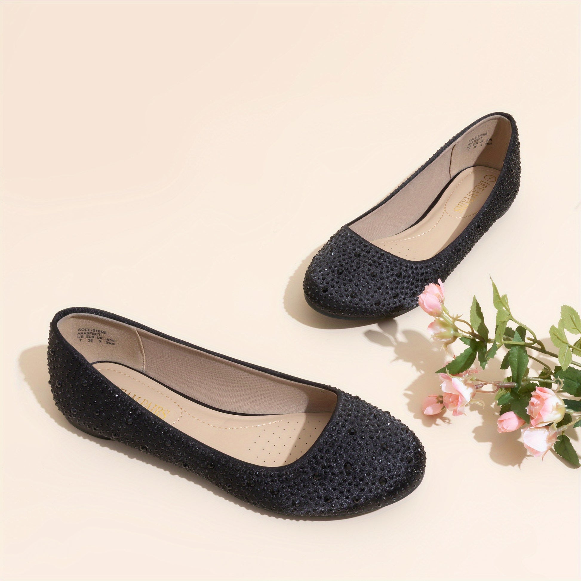DREAM PAIRS WomenS SoleShine Rhinestone Ballet Flats Shoes