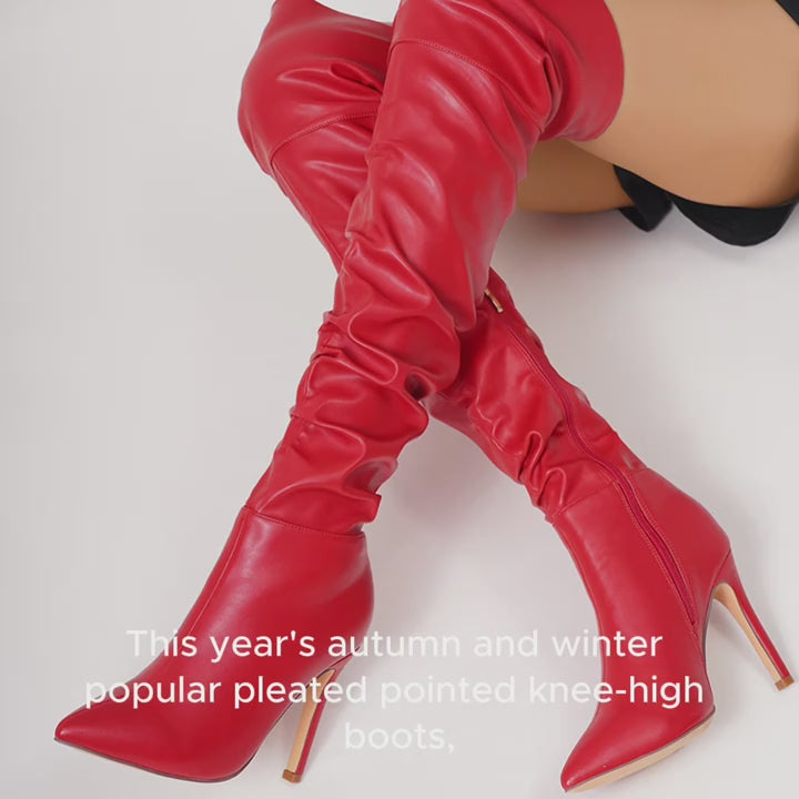 Stylish Solid Color Stiletto Heeled Boots  Women Shoes  Fashion Point Toe Over The Knee Side Zipper Comfortable HighQuality Boots for Everyday Wear