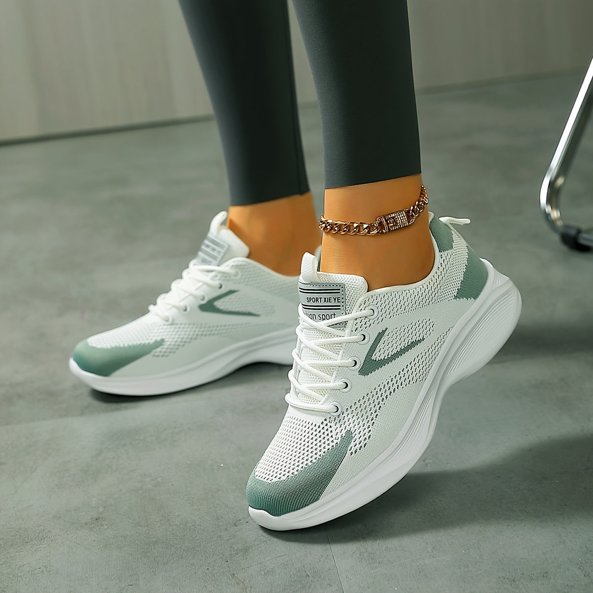 WomenS Lightweight LowTop Air Cushion Sneakers  Breathable Knit Fabric White  Mint Green Casual Shoes with MD Sole LaceUp AllSeason Comfort