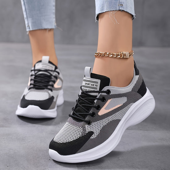 Womens Breathable Flying Woven Sneakers Casual Lace Up Outdoor Shoes Comfortable Low Top Shoes plus size