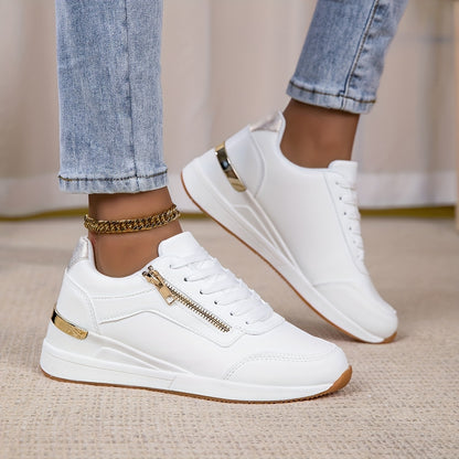 Womens White LowTop Sneakers with Metallic Accents  AntiSlip TPR Sole  Synthetic Cover Casual Shoes for All Seasons Hand Washable