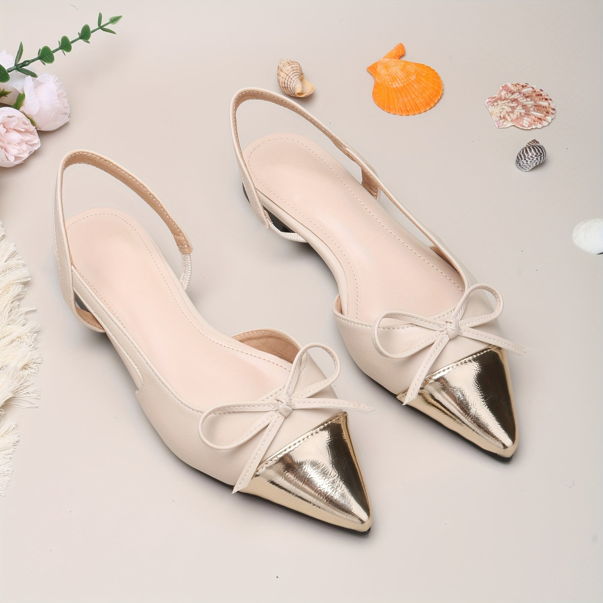 New Elegant ToeCovered ColorBlocked Sandals for Women in Summer Fashionable PointedToe Stitched with Bowknot Flat Sole SideOpen and Rear Strap