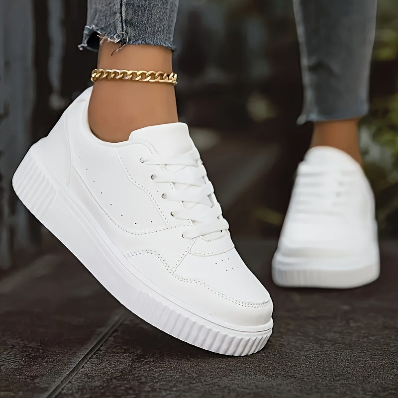 Ladies Stylish Athletic Shoes  Versatile White LaceUp Sneakers Lightweight And Comfortable Suitable for Casual Wear All Year Round