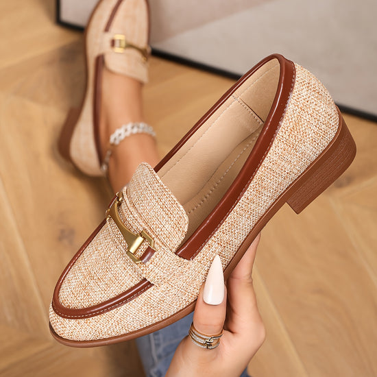 Womens New Flat Bottom Metal Buckle OneStrap Retro Braided Loafers Versatile ColorMatching College Style DeepStitch Mark Shoes