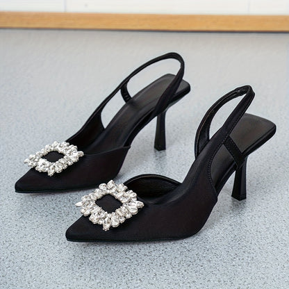 Womens Stiletto Heels with Fashionable Brick Buckle Design Slipon Open Toe Lightweight Pumps Suitable for Office Commuting