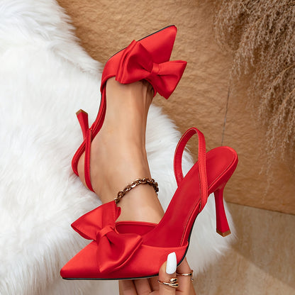 WomenS Elegant Black Satin PointedToe High Heel Pumps with Bow Detail  SlipOn Stiletto Party Shoes Pointed Toe Pumps