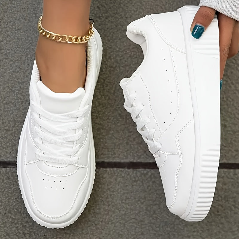 Womens White LowTop Sneakers  Sporty Casual LaceUp Shoes with Synthetic Cover Upper Breathable Fabric Lining  Cushioned EVA Sole for AllDay Comfort  Versatile for Running Walking Daily Wear Ladies Sneakers Running Footwear Sleek Design Durab