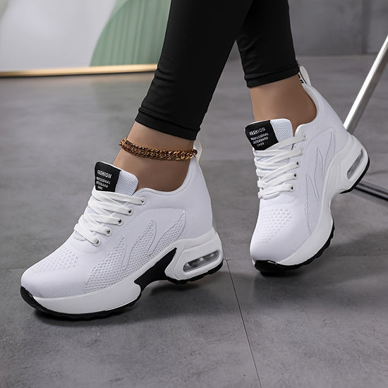 WomenS Breathable Mesh HighTop Sneakers  Casual Running Shoes with Air Cushion Design LaceUp AllSeason Wear Purple Black White White Sneakers  Modern Casual Shoes  Breathable Mesh Upper