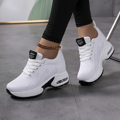 WomenS Breathable Mesh HighTop Sneakers  Casual Running Shoes with Air Cushion Design LaceUp AllSeason Wear Purple Black White White Sneakers  Modern Casual Shoes  Breathable Mesh Upper