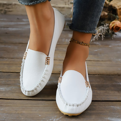 WomenS SlipOn Flats  Lightweight Soft Sole RoundToe PU Cover Shoes with Golden Accents Breathable Fabric Lining for Casual  Formal Wear Comfortable Footwear Durable Construction