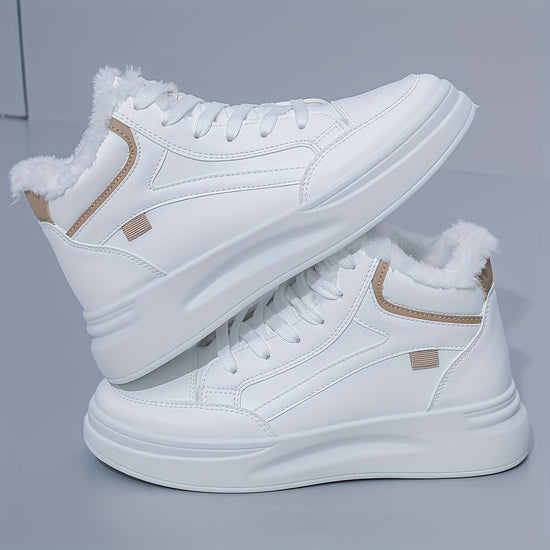 Winter FleeceLined LaceUp Lightweight FlatSoled Soft Bottom HighTop WomenS Shoes for Walking And Skating