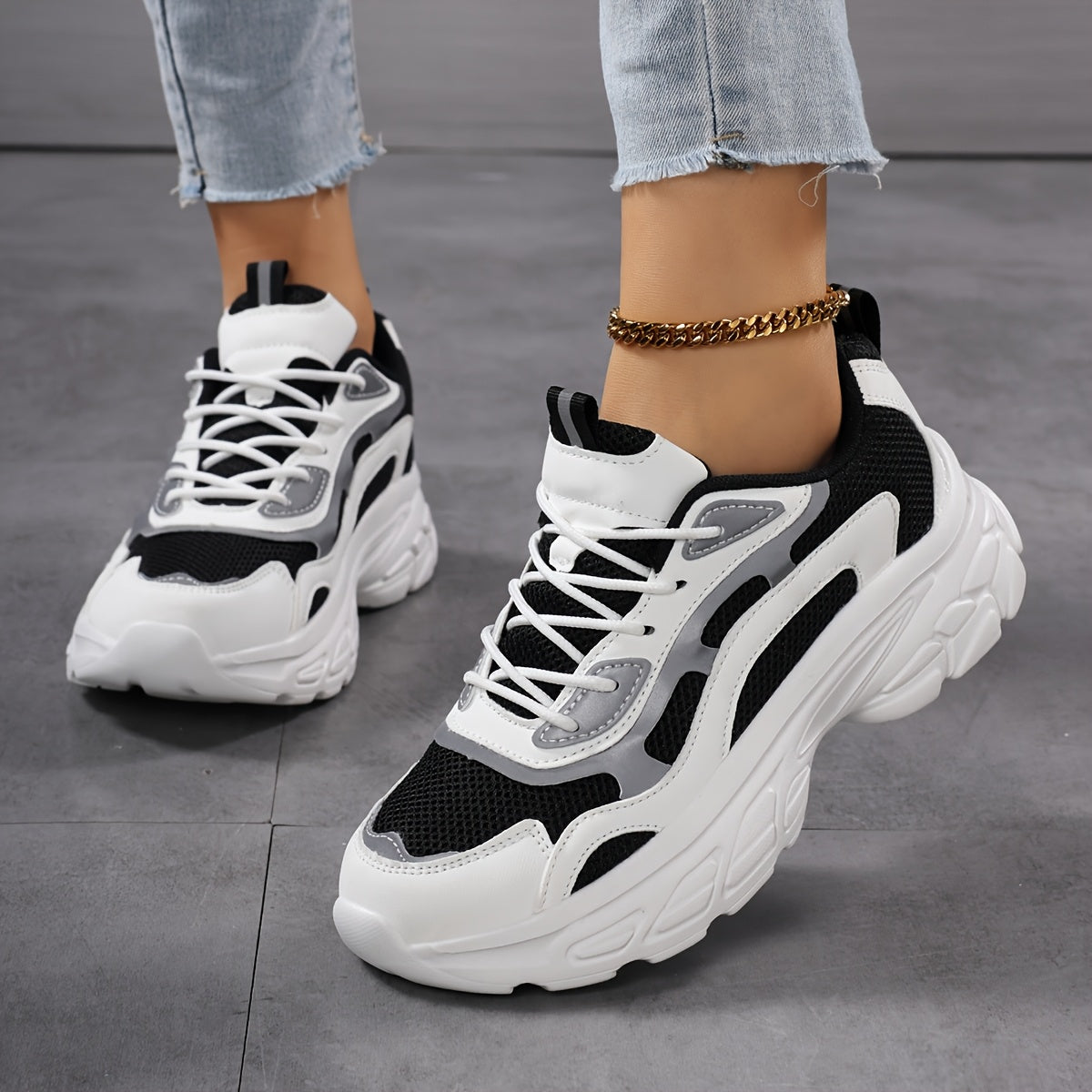 Breathable Running Shoes for Women Casual LaceUp Sneakers with Thick Sole Round Toe AllSeason Outdoor Shopping