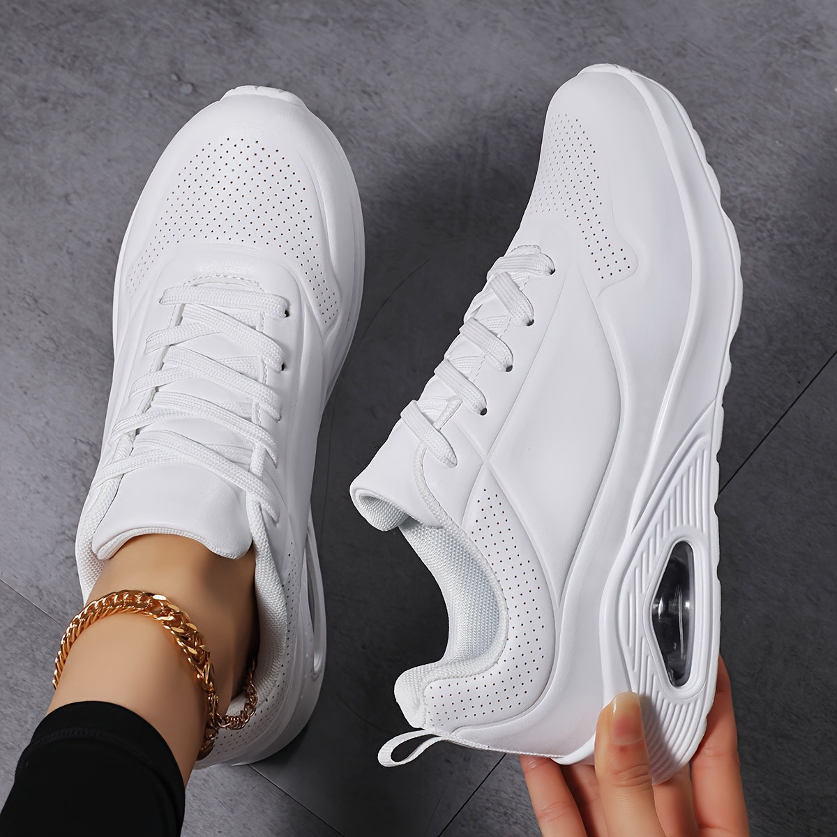 WomenS White LaceUp Running Shoes with a Soft Sole Round Toe And Air Cushion Suitable for All Seasons Lightweight Comfortable And Versatile for Casual Sports