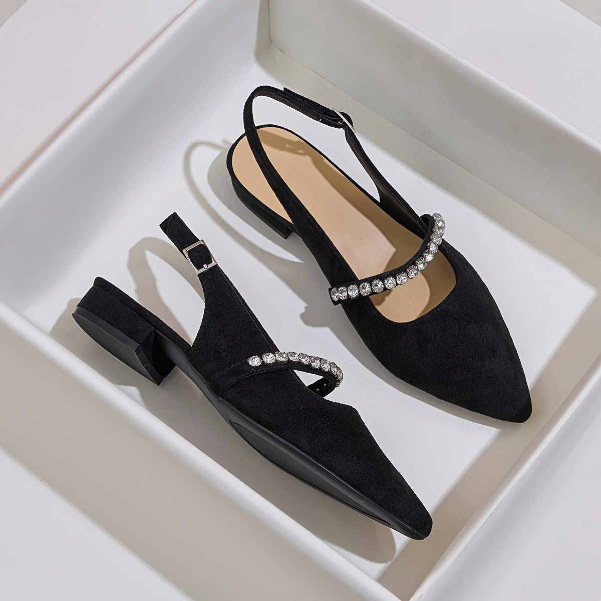 WomenS Black Mary Jane Flats with Sparkling Rhinestone Buckle Pointed Toe Low Heel Lightweight  Versatile for Business Casual and Outdoor Wear  AllSeason Comfort Casual Footwear  Glamorous Style  Buckle Closur