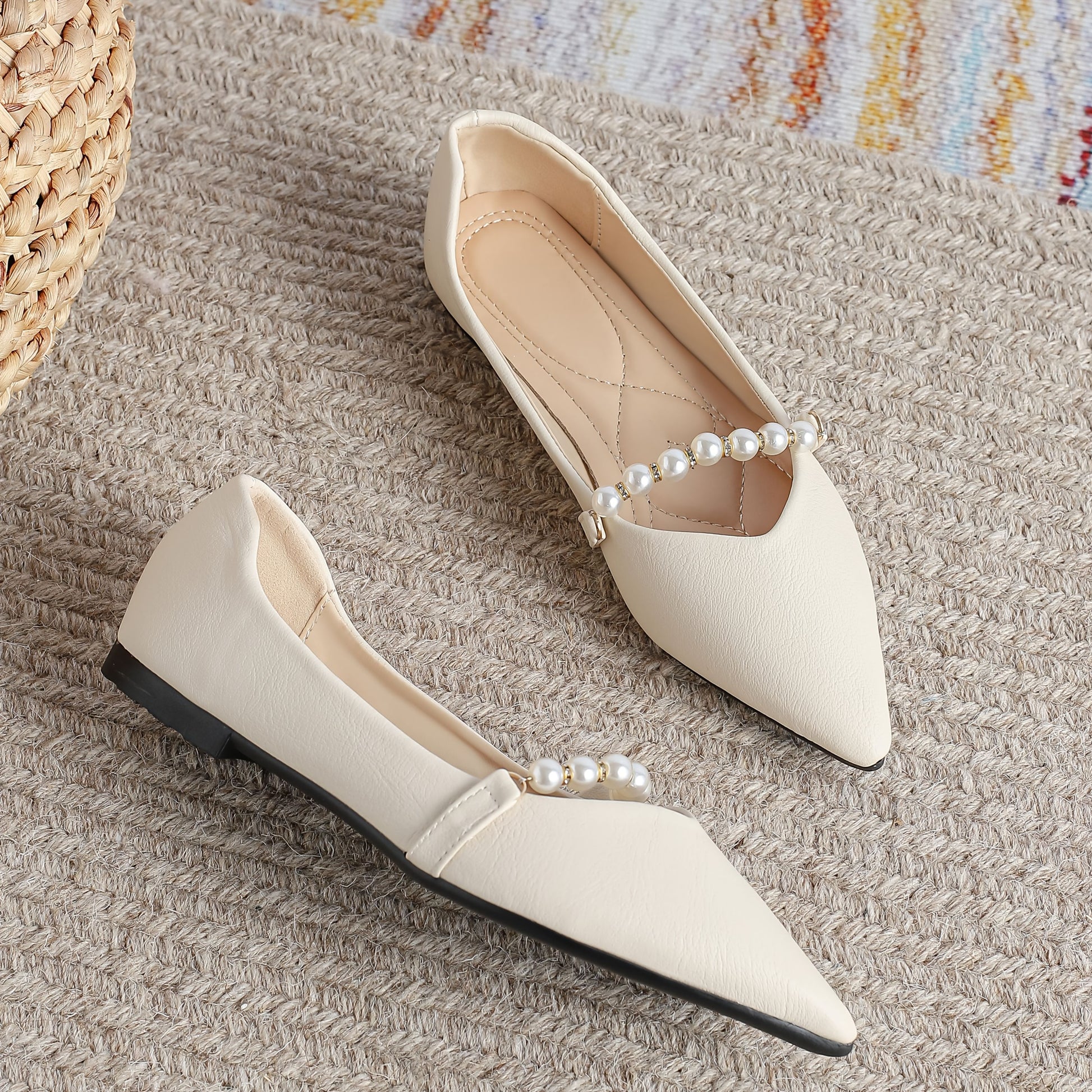 Womens Elegant SlipOn Flats with Accents Pointed Toe Mary Jane Style Comfortable Faux Cover Shoes for Casual Attire Casual Slipons  Sophisticated Design  Durable Traction Footwear