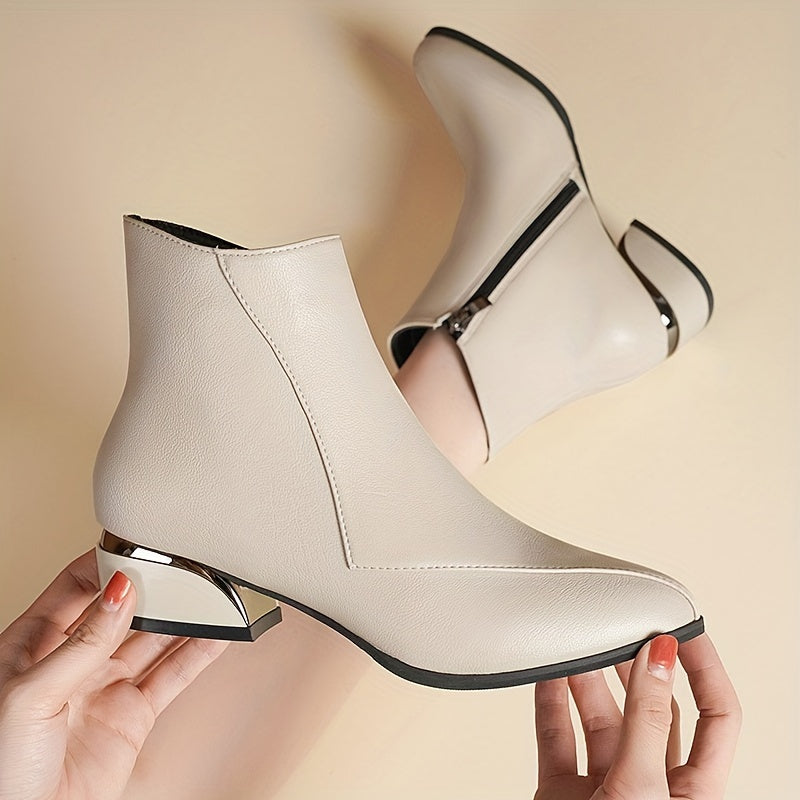 Womens MidHeel Ankle Boots with Side Zipper  Pointed Toe Faux Cover Rubber Sole  Fabric Lining Versatile Neutral Color for Spring Fall Winter Casual  Formal Outfits Durable Traction Footwear