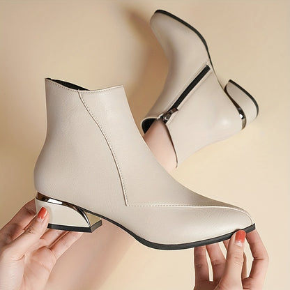 Womens MidHeel Ankle Boots with Side Zipper  Pointed Toe Faux Cover Rubber Sole  Fabric Lining Versatile Neutral Color for Spring Fall Winter Casual  Formal Outfits Durable Traction Footwear